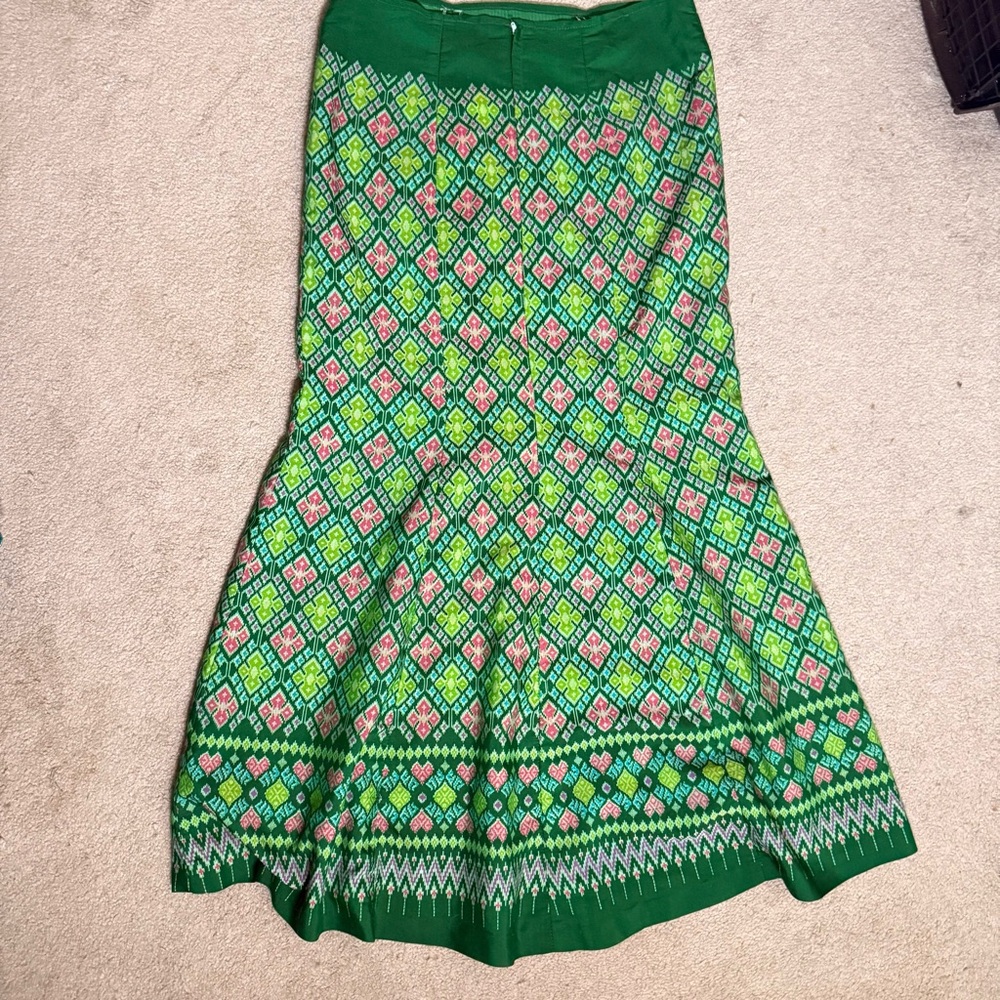 Handmade Vintage Green Boho Trumpet Skirt - Picture 2 of 4